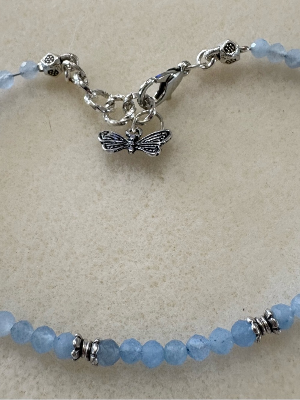 Aquamarine Bracelet – 3mm Faceted Beads | Dainty March Birthstone Jewelry - Picture 4 of 4